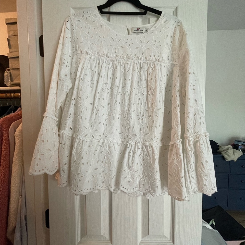 Vineyard Vines White Eyelet Babydoll Blouse